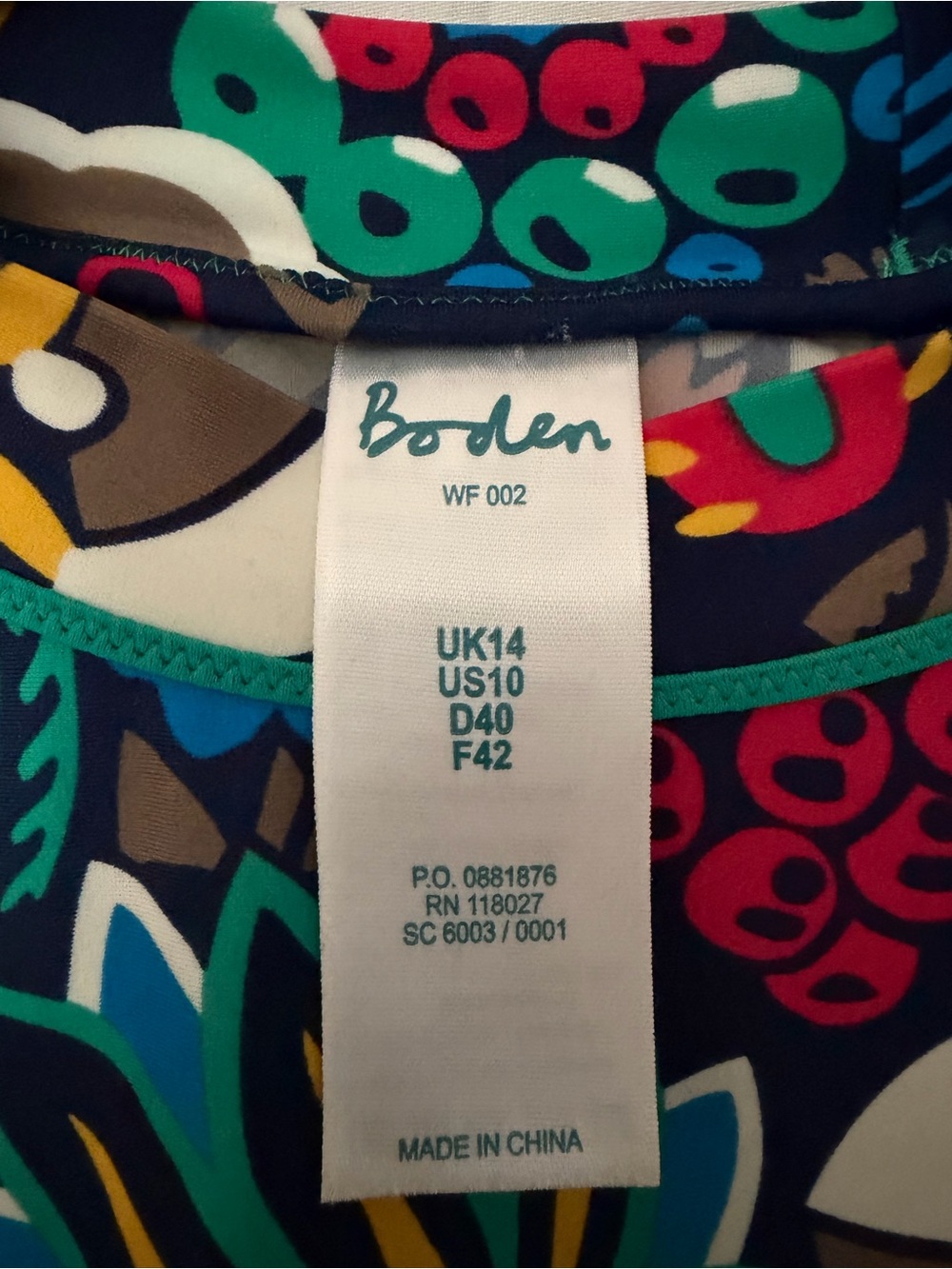 Boden Swim Rash Guard Colorful Multicolor Floral Print Long Sleeve -Navy - Sz 10 - Picture 2 of 9